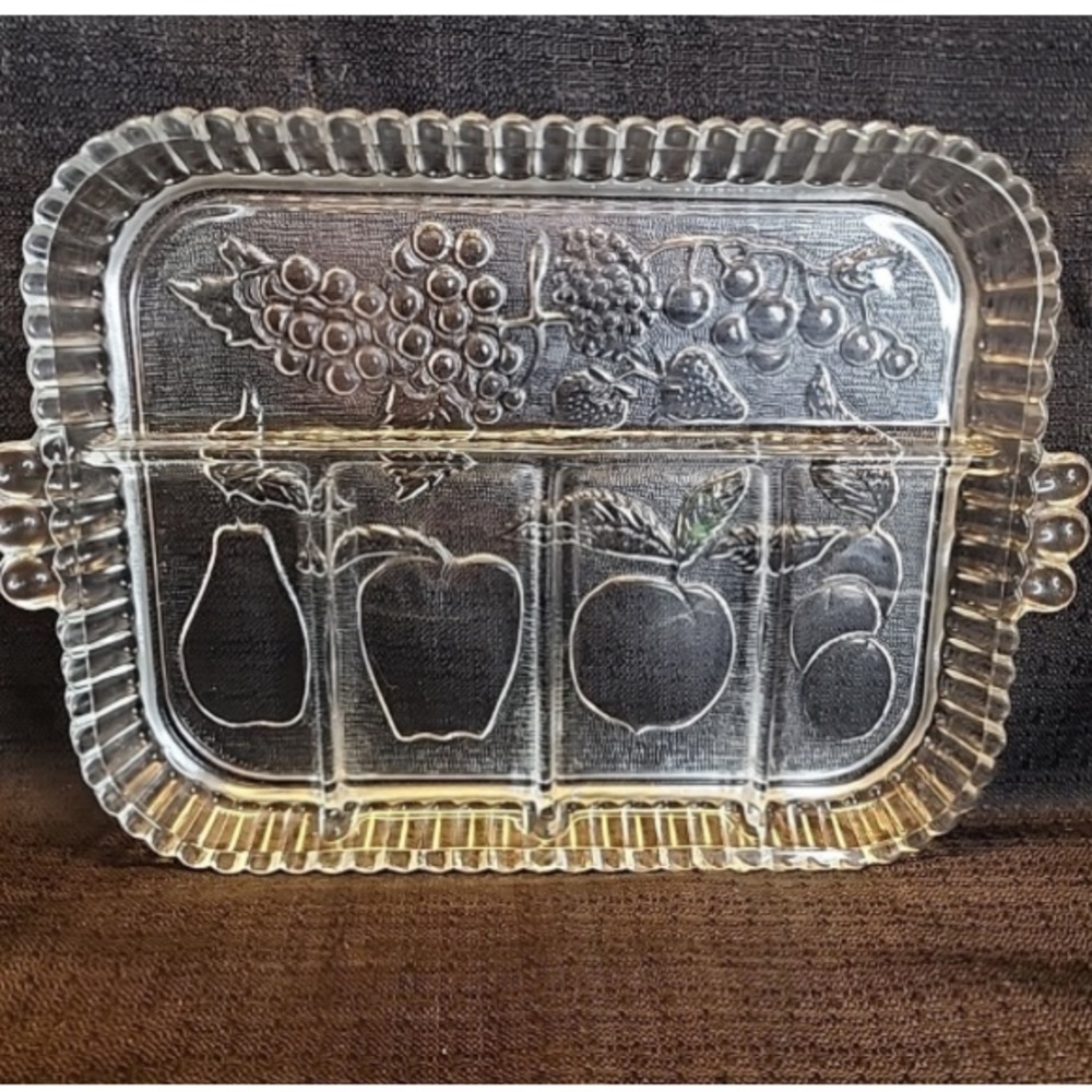 Vintage Indiana Glass Fruit Design 5  Divided Tray - Picture 10 of 10